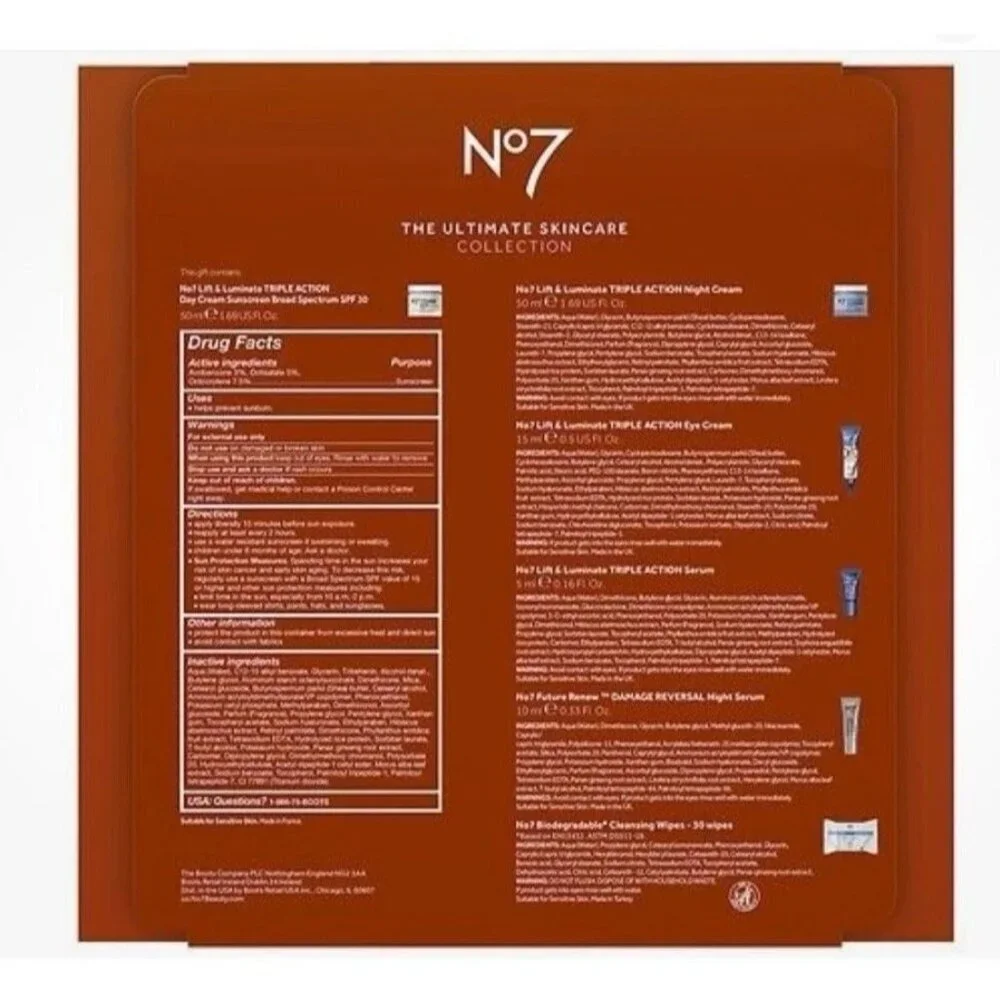 No7 Lift & Luminate Triple Action Skincare System Set (Full Size), New In Box.